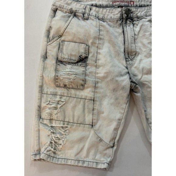 Grindhouse Men's Distressed Destroyed Denim Jeans/Shorts Size 42 White Acid Wash - Picture 5 of 11
